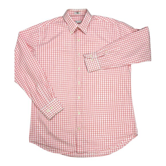 Peter Millar Salmon Windowpane Check Button Collar Long Sleeve Shirt - Picture 9 of 9